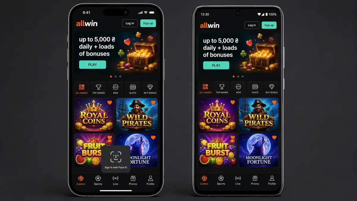 Allwin UA mobile version on a smartphone